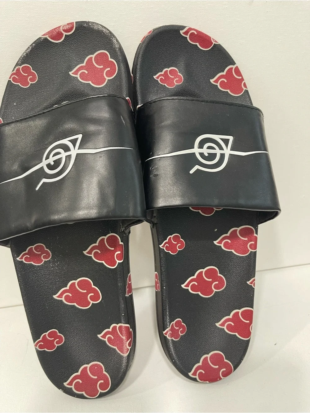 Black Slide Sandals with Red Cloud Print